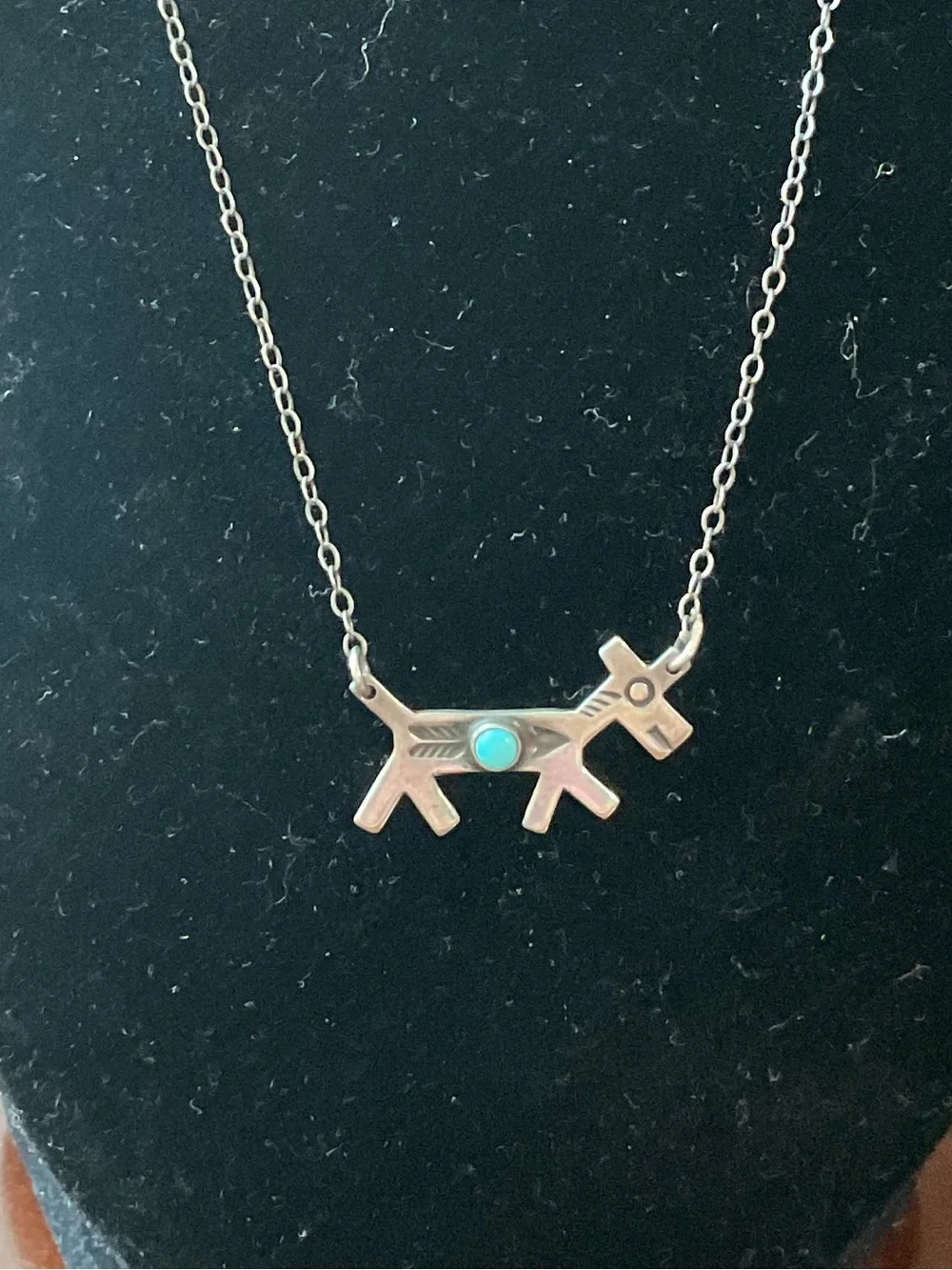 Vintage Sterling Turquoise Native American Horse Engraved Necklace Old Clasp